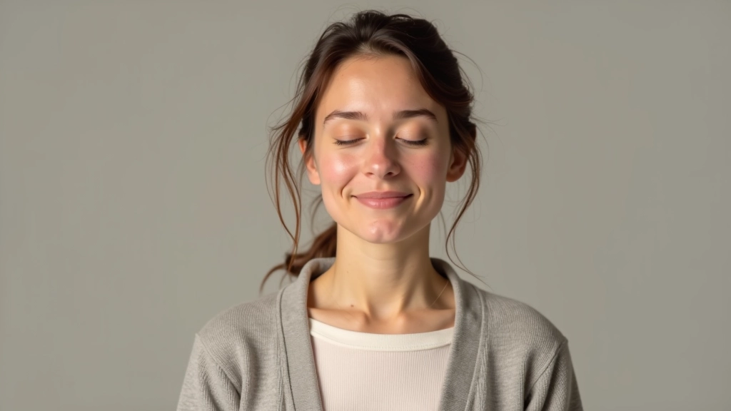 Anatomical illustration concept with person showing relaxed shoulders and calm facial expression, wellness focused