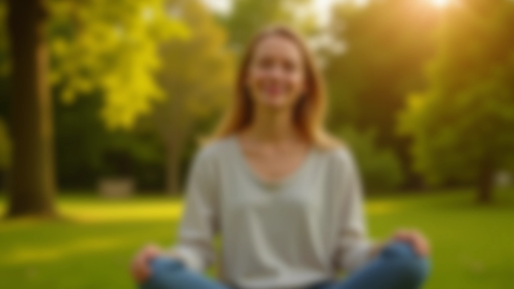 Person in peaceful state with eyes closed, sitting outdoors in natural setting with sunlight