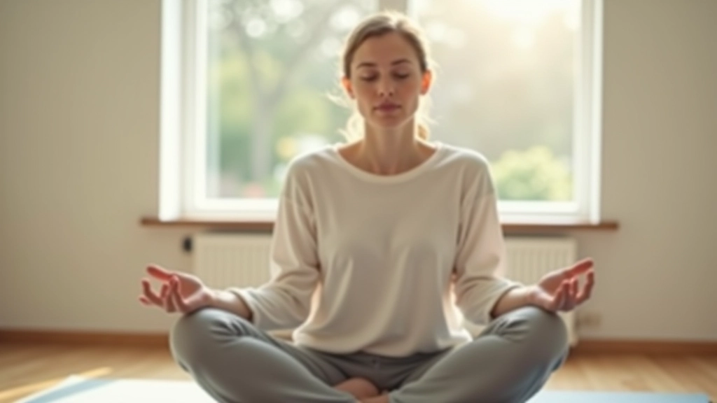 Serene person in meditation posture in quiet natural setting with soft morning light